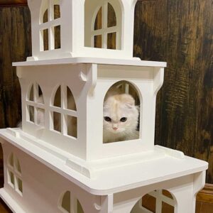 猫家具 猫のお城『キャットホワイトキャッスル 3階建て』